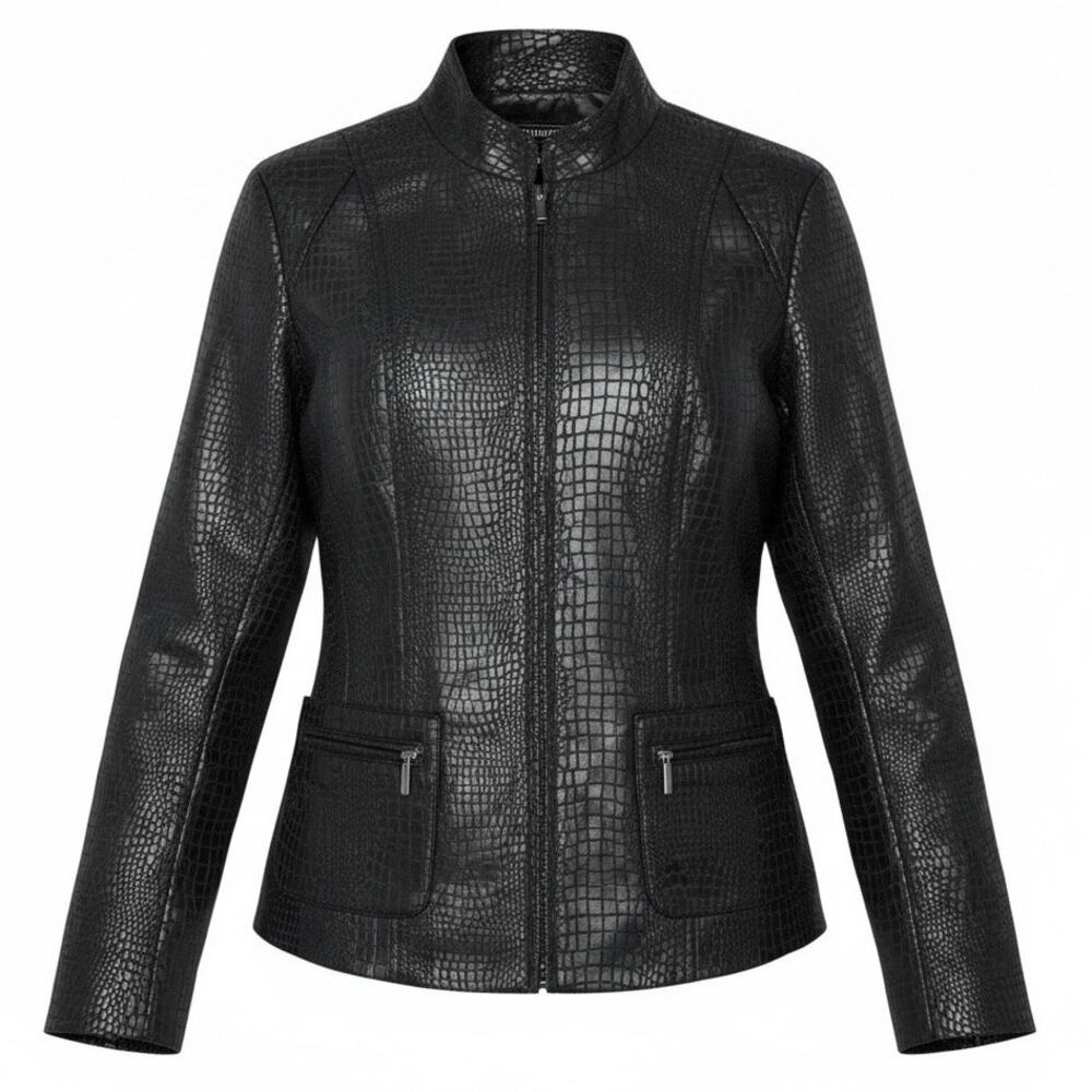 Elementz Black Faux Leather Snake Textured Jacket Jacket Size Medium M b179
